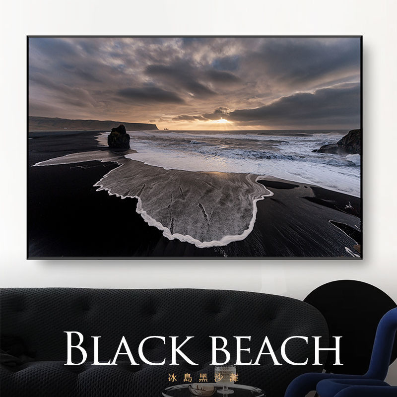 Black Beach Black and White Decorative Painting Art Living Room Modern Minimalist Painting Photography Painting High-End Office Modern Hanging Painting