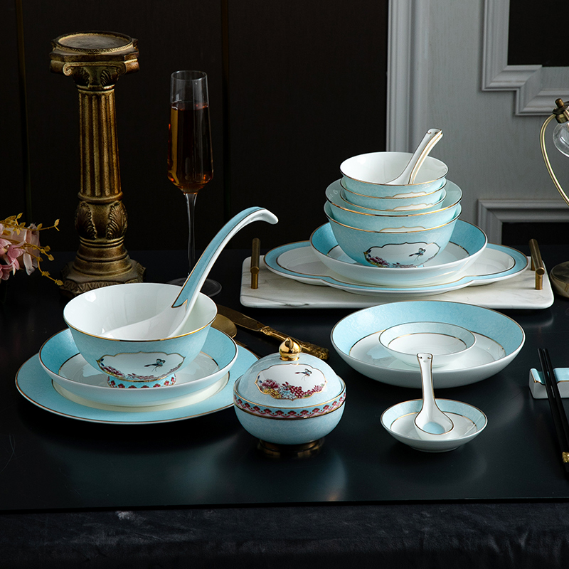 Jingdezhen ceramics dishes suit household European - style light colored enamel porcelain tableware ipads key-2 luxury high - grade gift set of bowl