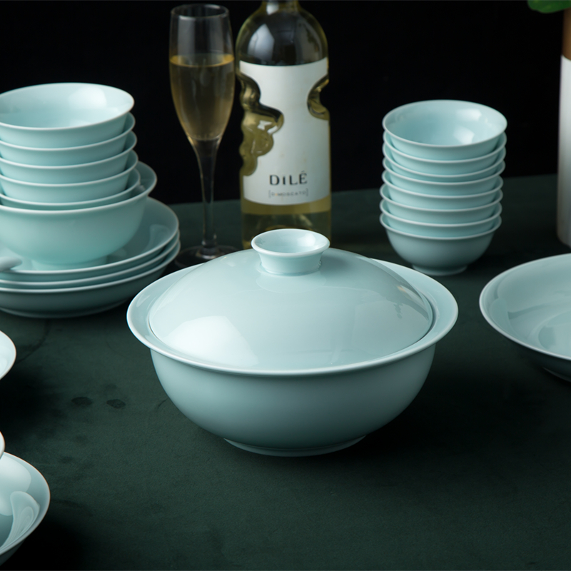 Jingdezhen upscale glaze color celadon household of Chinese style tableware ceramic dishes dishes kit combination set bowl of gifts