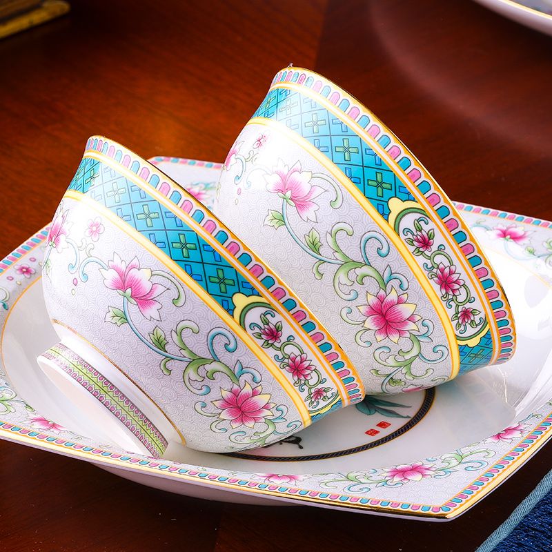 Jingdezhen Jingdezhen ceramic tableware suit household of Chinese style up phnom penh dishes combine high - end dishes rich flower