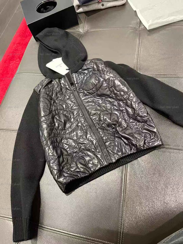 Italian Outlet Moncler Girls' Wool Patchwork Thin down Jacket Black 4 6 8 10A Years Old