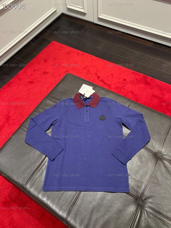 Italian Outlet Moncler Boys' Collared Long-Sleeve T-Shirt Polo Shirt Dark Blue 8-14 Years Old
