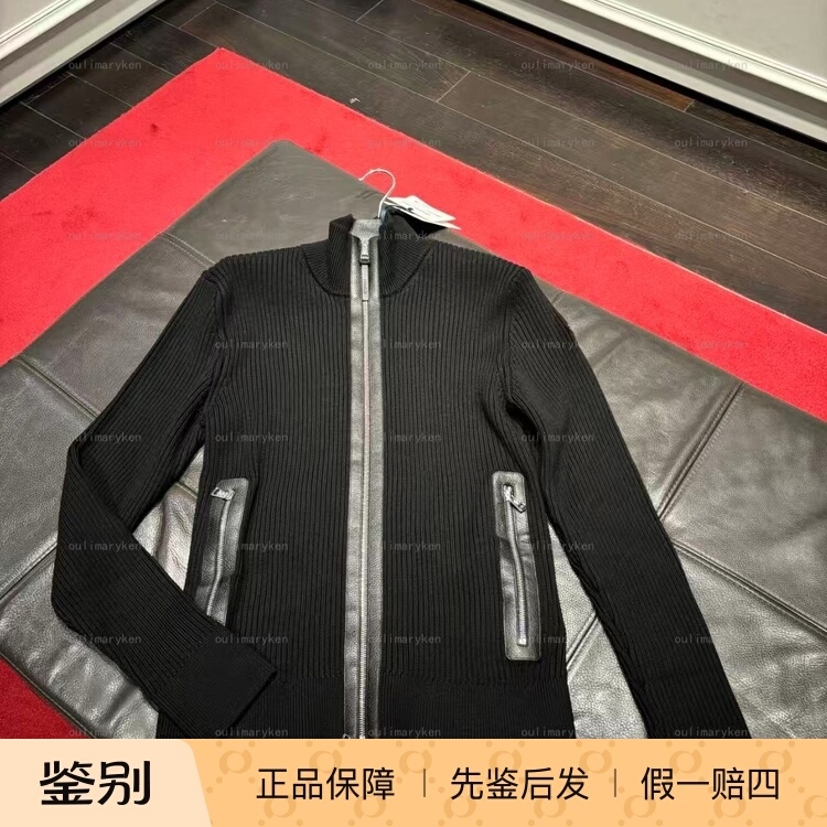 Italian Outlet Moncler Men's 100% Wool + Sheepskin Knitted Cardigan Sweater Black L XL XXL