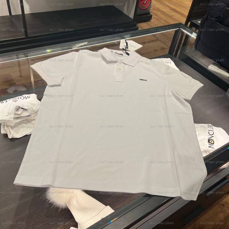 Italian Outlet Moncler Men's Short-Sleeve T-Shirt Polo Shirt Large Logo White Size L XL