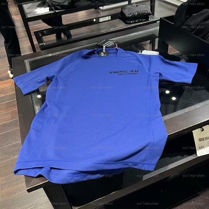 Italian Outlet Moncler Men's Round Neck Short-Sleeved Quick-Drying Sports T-Shirt Blue XL Size Chest Circumference 110