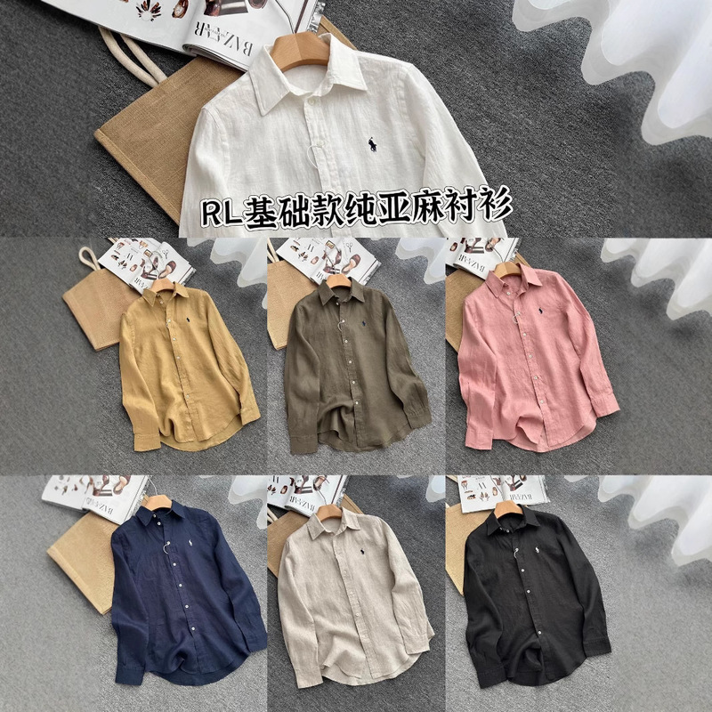 Lafu Brand Same Style Linen Basic Shirt with Small Horse Embroidery on the Chest, Old Money Style, Casual Loose Fit, Spring 2026