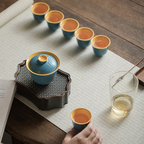 Xiansheng Iceland Blue Contrast Color Ceramic Tea Set Holding Sunset Creative Morandi Color Complete Souvenir Set