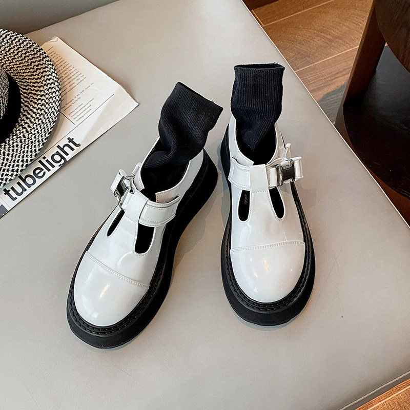 Mary Treasures Single Shoes Women's Thick Bottom Retro 2021 Autumn New Genuine Leather Big Leather Shoes Mona With Korean version of Pine Pastry Shoes