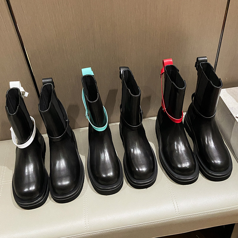 tu bv Martin Boots Woman's New Chelsea Boot Round Head Leather Shoes Woman's thick solid tobacco boots in autumn and winter 2021