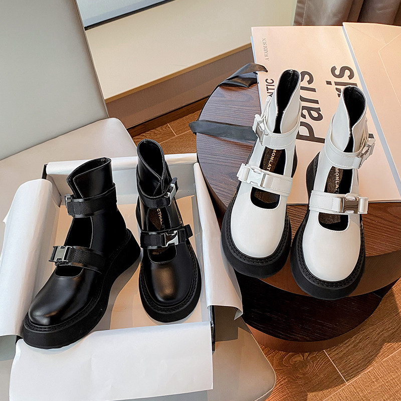 Martin boots woman 2022 new thick bottom short boots Pine Cake Hollowed-out with buckle white sweet and cool style Fashion Cool Boots