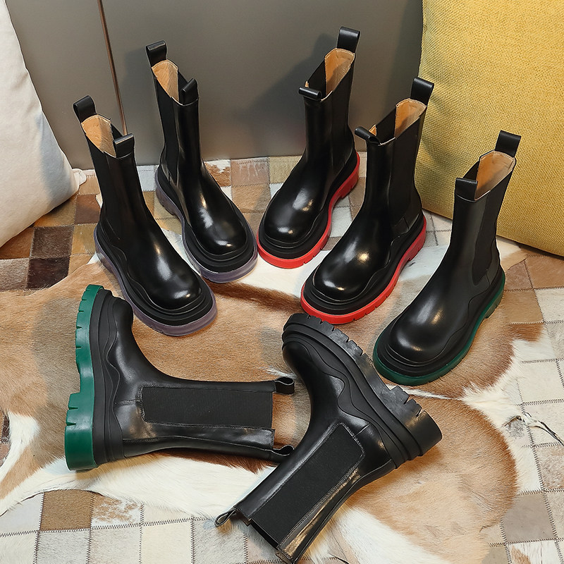 tu bv Chelsea boot subnet red mona in the same short boot thick bottom middle cylinder boot Inlan green bottom genuine leather Martin boots