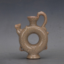Song Dynasty Ge kiln yellow glaze gold wire dragon and phoenix round center pot antique porcelain iron tire second-hand collection ancient shelf collection