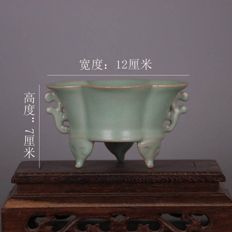 宋汝窯青釉開片支釘香炉 挿し香炉 景徳鎮 陶磁器 現代工芸品