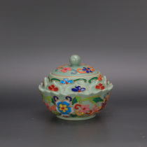 Qing Dynasty Qianlong period Ru kiln cloisonné enamel flower lotus covered jar antique porcelain collection antique ornaments