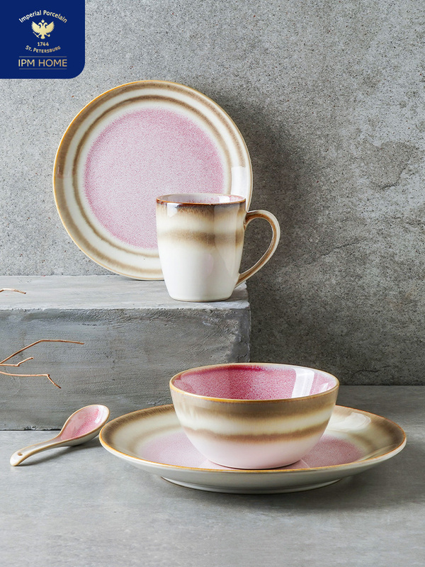 Lomonosov Russian Imperial Porcelain Afterglow Dinner Plate 5-Piece Set Vintage Dinner Plate Rice Bowl Mug Gift Box Set