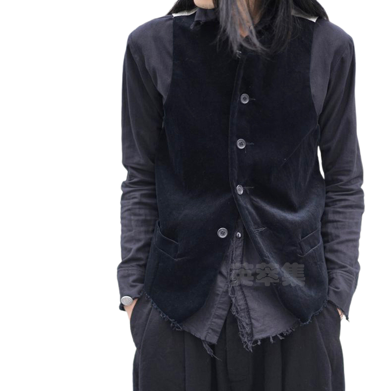 Elena Dawson Craftsman Quality Heavy Velvet Collarless Stitching Straps Waist Retro Poetic Unisex Vest