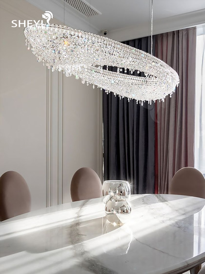 Manooi Imported Egyptian Crystal Oval Chandelier, Modern Light Luxury Villa Living Room, Duplex Building, Dining Room, Large Flat Floor Lamp