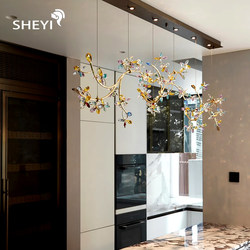 Modern Light Luxury Crystal Three-Dimensional Flower Chandelier, All-Copper Dining Room Lamp, High-End Artistic Bar Island Flower Branch Lamp