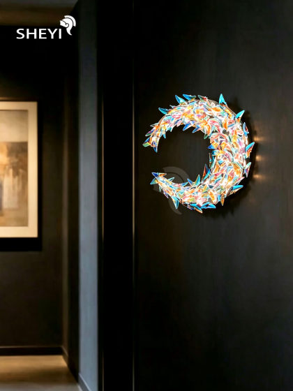 Italian-Style Light Luxury Artistic Colorful K9 Crystal Butterfly Decorative Lighting Wall-Mounted Bedroom Living Room Creative Moon Wall Lamp