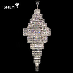 Villa High-Ceiling Large Chandelier, Imported Crystal Long Chandelier, Duplex Floor-To-Ceiling Light Luxury Living Room and Dining Room Lighting Fixtures