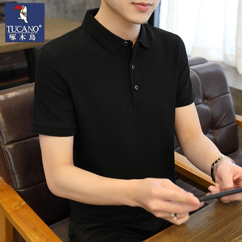 Woodpecker Short-Sleeved T-Shirt for Men, 2026 Summer New Style, Black Lapel Thin T-Shirt, Solid Color Polo Shirt for Men Woodpecker Short-Sleeved T-Shirt for Men, 2026 Summer New Style, Black Lapel Thin T-Shirt, Solid Color Polo Shirt for Men