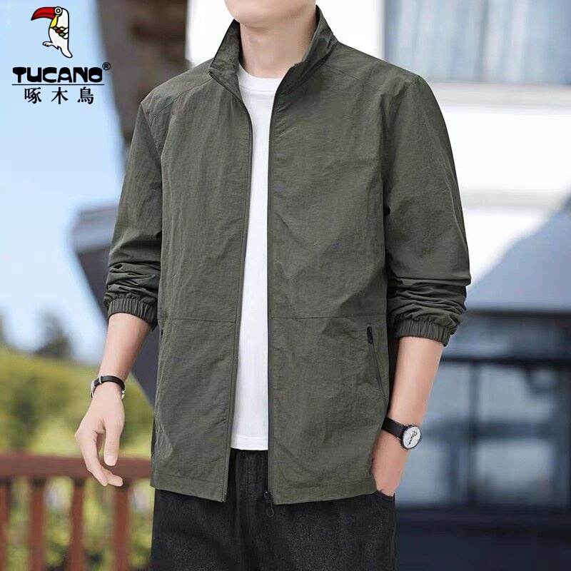 Woodpecker Stand-Up Collar Men's Jacket Spring and Autumn Windproof Waterproof Casual Thin Loose Breathable Sun Protection Clothing Top