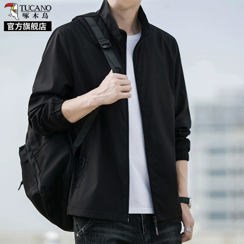 Woodpecker Black Jacket Men's 2026 Spring New Loose Stand-Up Collar Casual Workwear Business Executive Jacket K Woodpecker Black Jacket Men's 2026 Spring New Loose Stand-Up Collar Casual Workwear Business Executive Jacket K