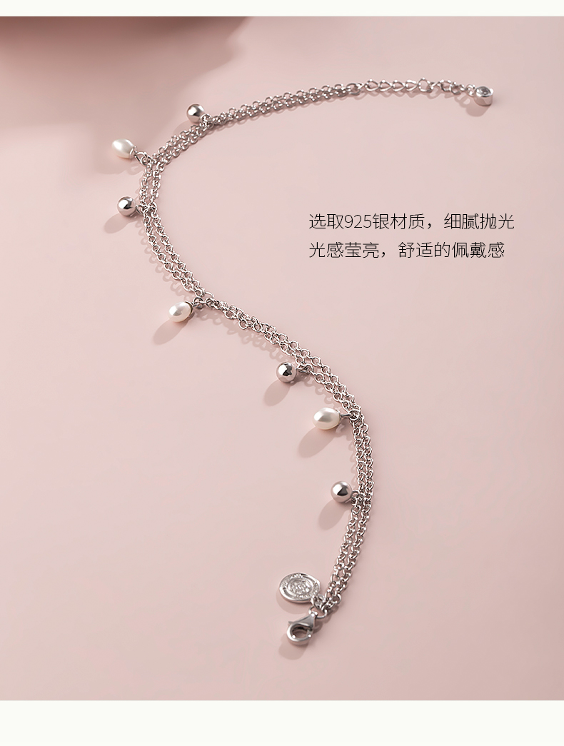 Cướp biển trang trí bạc ngọc trai nước ngọt vòng chân Nhật Bản và Hàn Quốc đôi ngọt ngào đôi dây chuyền bạc 925 sinh viên thời trang hoang dã vòng chân cá chép nữ