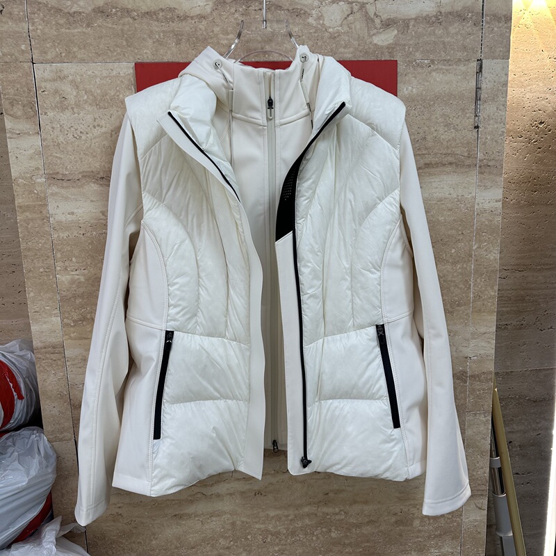 26Gs66025 European Outdoor Hooded Fleece-Lined Softshell Jacket for Women, Goose down Two-Piece Set, Winter down Jacket