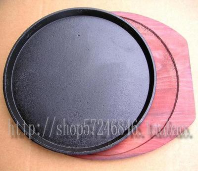 Cast iron uncoated 20 22 24 26 28 30cm disc round iron plate BBQ plate Korean style wooden mat