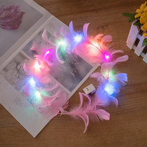  Feather decoration luminous garland cake insert shooting props stall push small gift net red headdress color