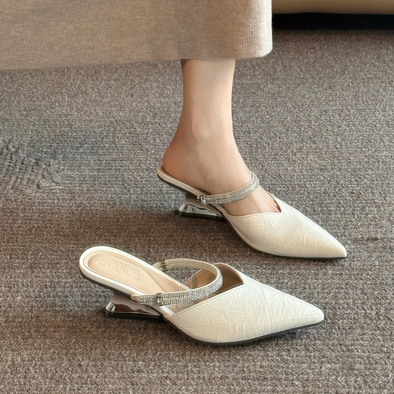Sheepskin Version of Closed-Toe Sandals for Women, 2026 Summer New Style, Two-Way Wear, Half-Slippers, Wedge Heel, Comfortable, Pointed Toe High Heels