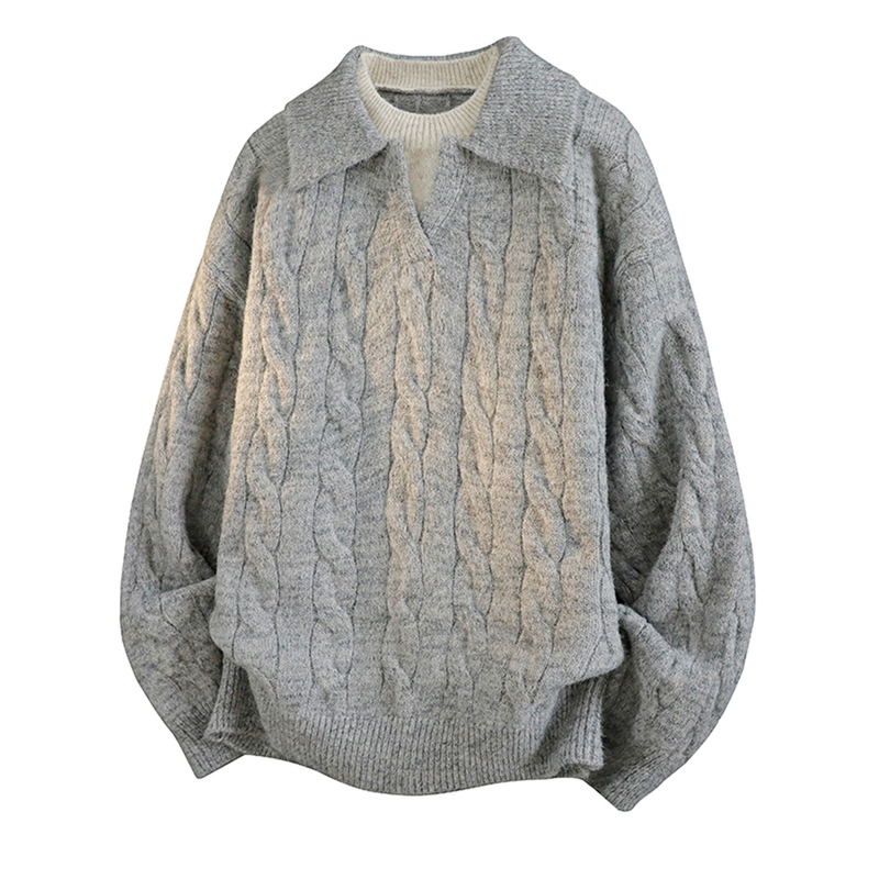 2026 New Style Lapel Twist Pullover Sweater for Men, Autumn and Winter New Thickened Lazy Style V-Neck Knit Top