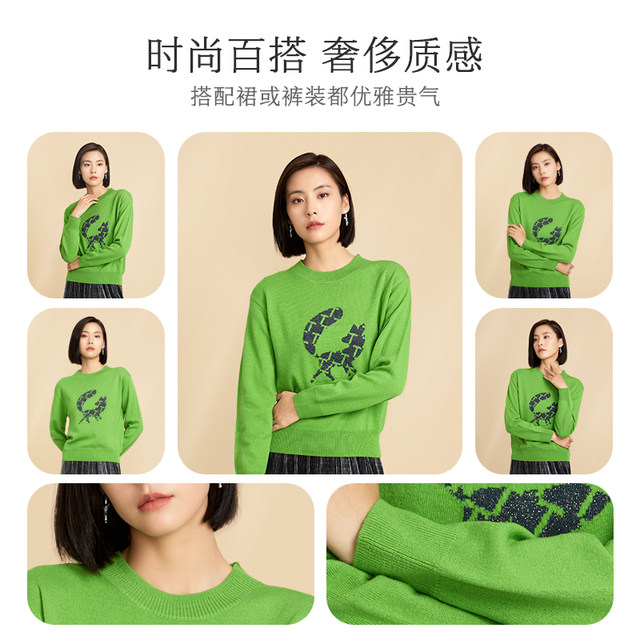 Chunzhu Autumn and Winter New Round Neck Long Sleeve Cartoon Printed Pullover Sweater 100% Pure Wool Sweater for Women