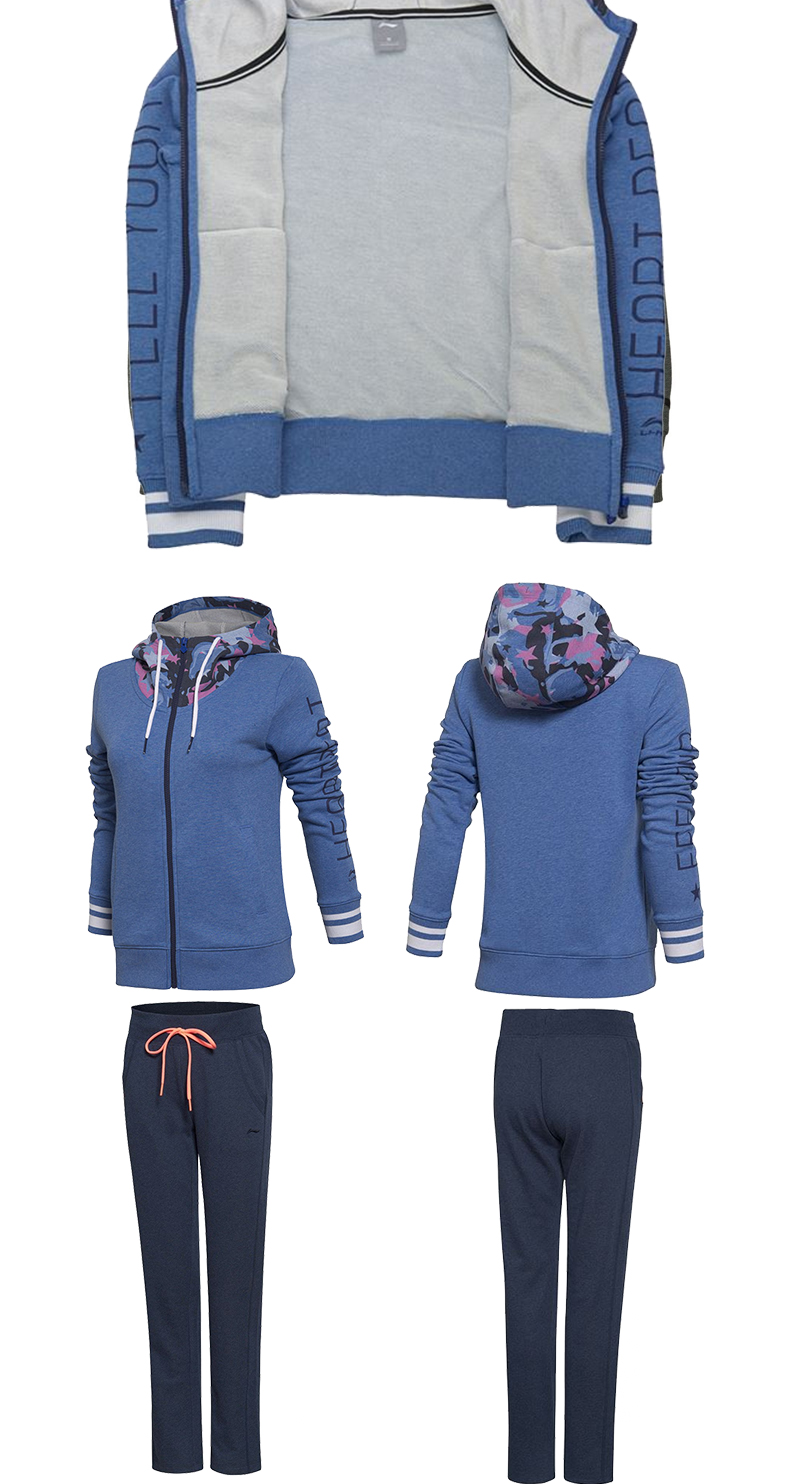 Li Ning thể thao phù hợp với nữ mùa xuân áo len trùm đầu áo len Wei quần đào tạo phù hợp với trang phục thể thao giản dị - Thể thao sau quần đùi thể thao