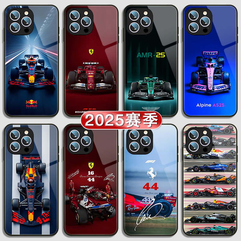 2025F1 Racing Phone Case Suitable for Apple 16E Mercedes iPhone 15 Pro Max Red Bull 3Mini Martin 12 Ferrari 14Plus Tempered Glass 678P Mclaren Aston