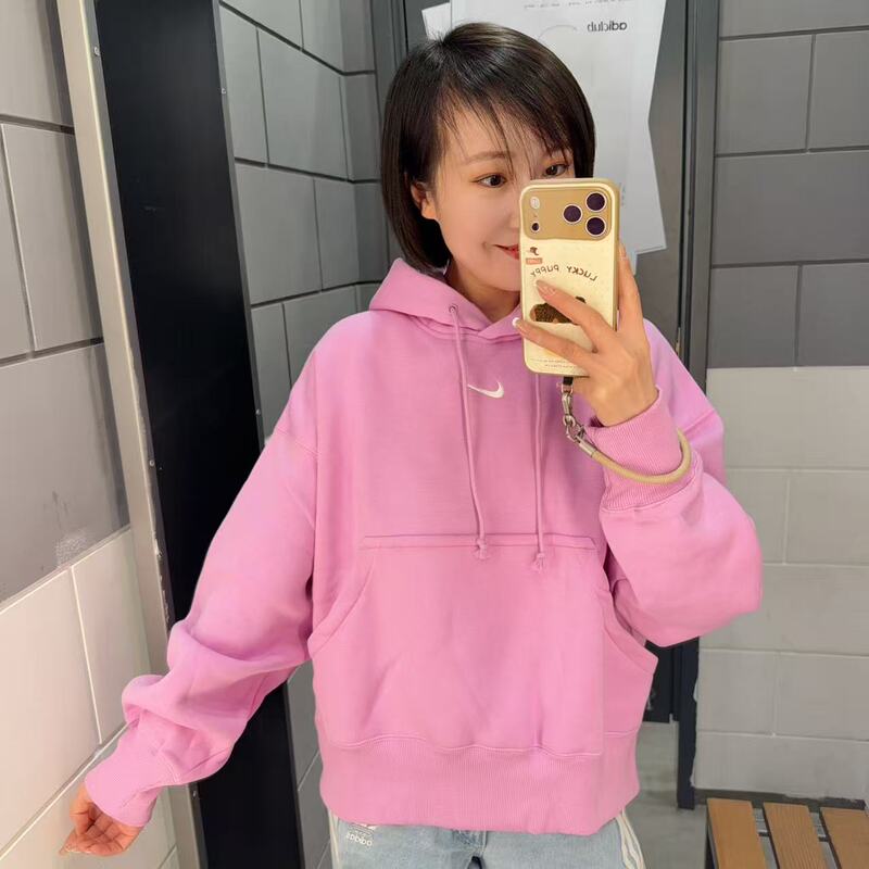 Nike Genuine Autumn New Women's Knitted Loose Velvet-Lined Warm Sweatshirt Dq5859-632