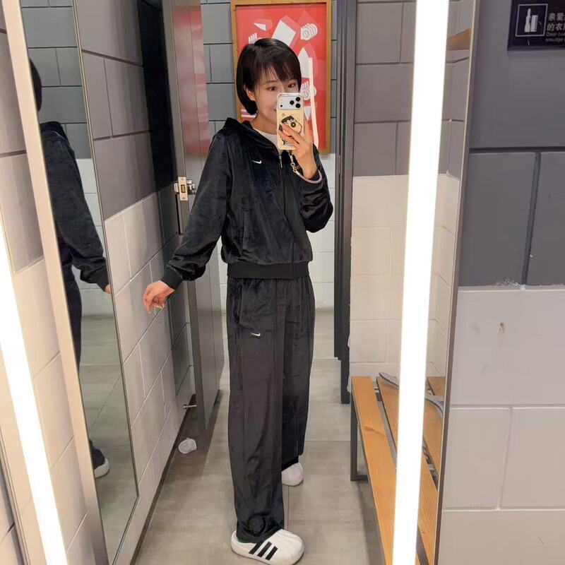 Muzi Outlet Genuine Nike Women's Embroidered Logo Sports Casual Velvet Hooded Jacket Hj0958