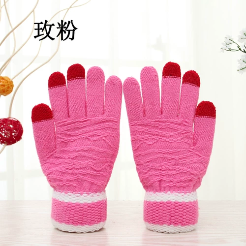 Удерживающие тепло зимние милые трикотажные перчатки, в корейском стиле