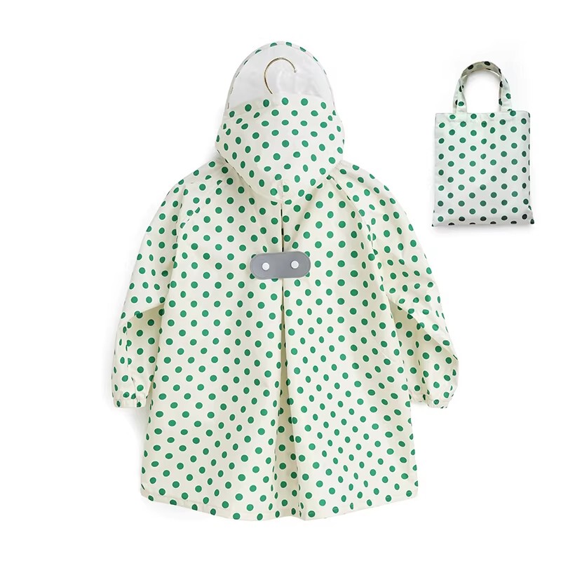 Japanese-Style Children's Raincoat for Elementary School Students, Hooded Polka Dot Rain Poncho, Lightweight Spring Raincoat, Windproof and Rainproof Full-Body Jacket