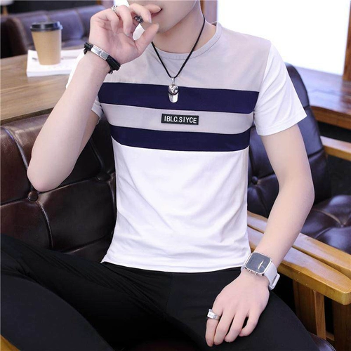 Хлопковая трендовая футболка с коротким рукавом, V-образный вырез, короткий рукав, в корейском стиле, большой размер