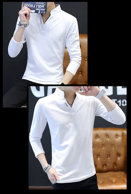 Mùa xuân và mùa thu 2023 áo thun nam dài tay cổ chữ V triều thương hiệu cotton top quần áo POLO áo sơ mi nhỏ xu hướng áo len nam