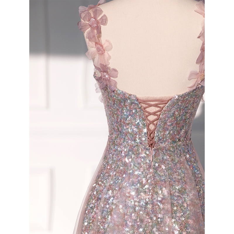 Fuchsia evening dress, advanced nail sequins for elementary school students for bride, lifting effect, light luxury style, high-quality style Fuchsia evening dress, advanced nail sequins for elementary school students for bride, lifting effect, light luxury style, high-quality style