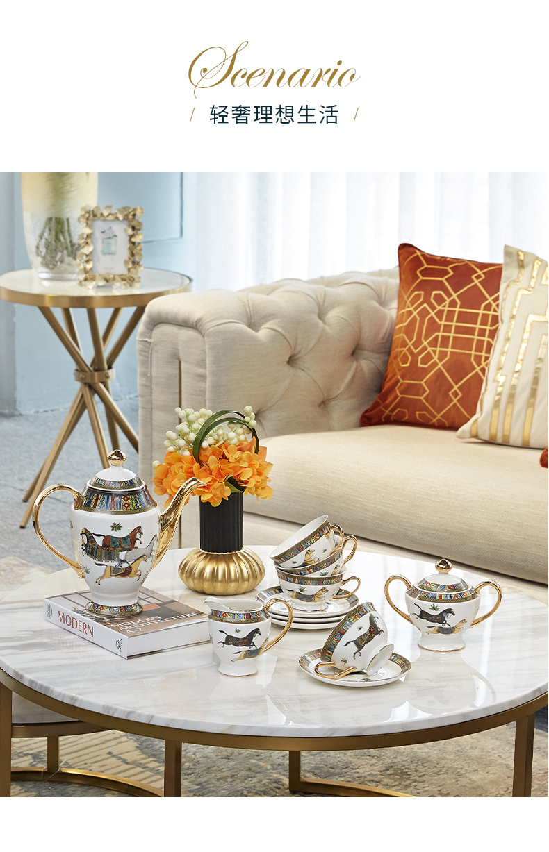 Light European - style key-2 luxury ceramic tea set furnishing articles contracted creative household gift teapot teacup version into living room