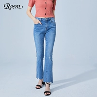 Roem Летние темно-синие джинсы, небольшие штаны, свободный прямой крой, высокая талия, облегающий крой, в западном стиле
