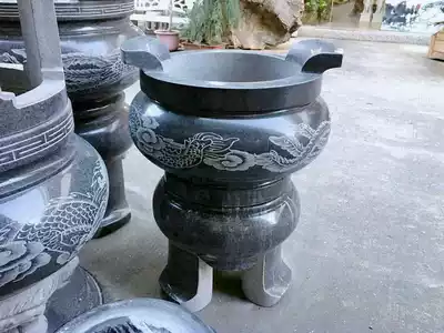 Round stone carving incense burner outdoor dragon and phoenix Temple large incense burner ancestral hall rituals dedicated to burning incense Ding Hui'an factory