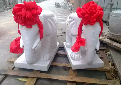 50cm high-end white marble stone carving Elephant a pair of stone elephants Zhaicai town house building ornaments Hui'an factory direct sales