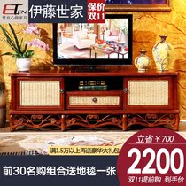 Rattan wood TV cabinet Rattan art TV cabinet Solid wood 1 6 meters Rattan art TV cabinet TV overall counter