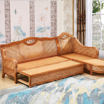 Indonesia imported rattan sofa rattan furniture Living room solid wood sofa bed Telescopic folding rattan furniture dual-use combination