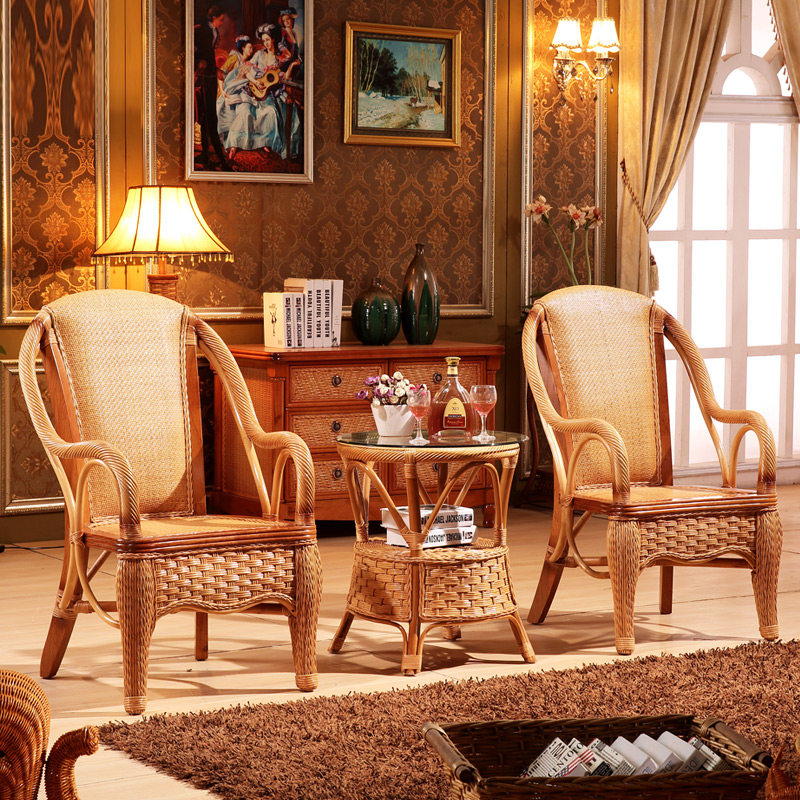 rattan chair old-fashioned rattan chair leisure rattan chair rattan chair three-piece combination solid wood back chair armchair